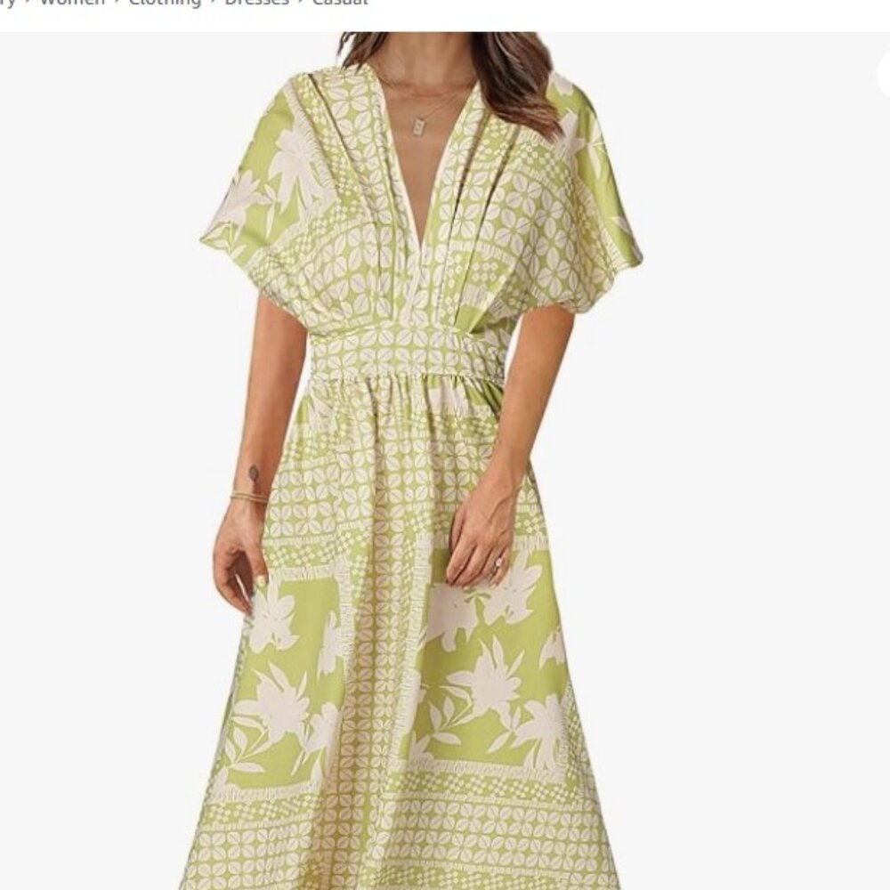 LYANER Women's Floral Boho Deep V Neck Batwing Shift Dress size S